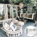 Hanging Hammock Chair Seat Mesh Woven Rope Macrame Wooden Bar Chair Swing Outdoor Home Garden Patio + Install Tool Home...