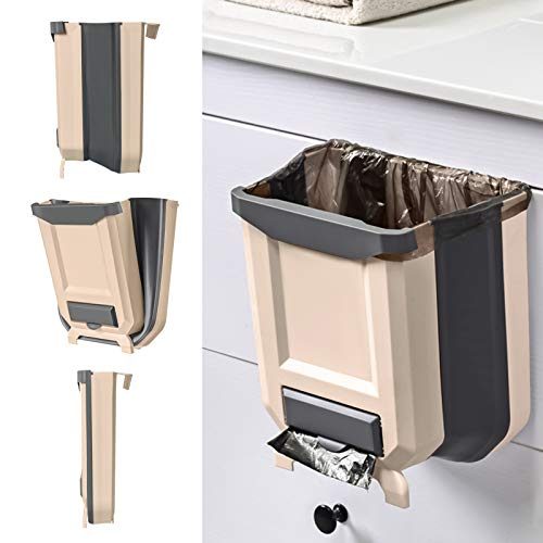 Hanging Kitchen Trash Can with Garbage Bag Storage, Foldable Large Simple Human Trash can, Collapsible Garbage Bin for Bedroom Bathroom...