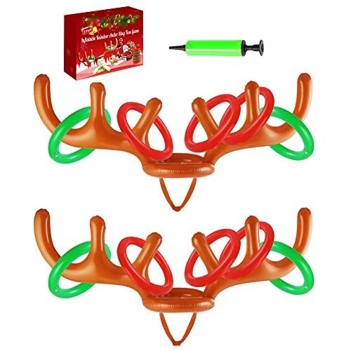 Hapdoop 2-4 Players Inflatable Reindeer Antler Ring Toss Game for Christmas Party - Game Rules Included (2 Antlers 10 Rings)