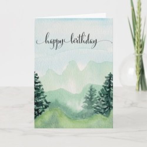Happy Birthday Card For Him, Watercolor Mountains