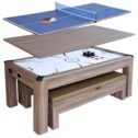 Hathaway Driftwood 7-ft Air Hockey Table Tennis Combo Set w/Benches