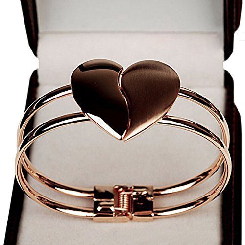 Heart Bangle, Elegant Love Heart Charm Bracelet Gift Creative Elastic Buckle Premium Alloy Ladies Wristband Cuff Jerwelry