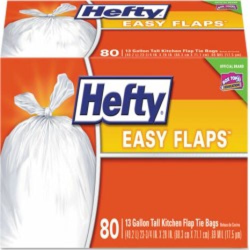 Hefty Easy Flaps Trash Bags, 13 Gal, 0.69 Mil, 23.75