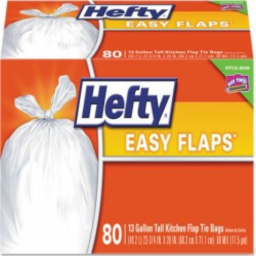 Hefty Easy Flaps Trash Bags, 13 Gal, 0.8 Mil, 23.75