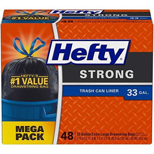 Hefty Strong Large Trash Can Liner Bags, 33 Gallon, 48 Count