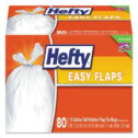 Hefty Easy Flaps Tall-Kitchen Trash Bags, 13gal, 0.8 Mil, White, 80/Box