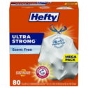 Hefty Ultra Strong Tall Kitchen Trash Bags, Unscented, 13 Gallon, 80 Count