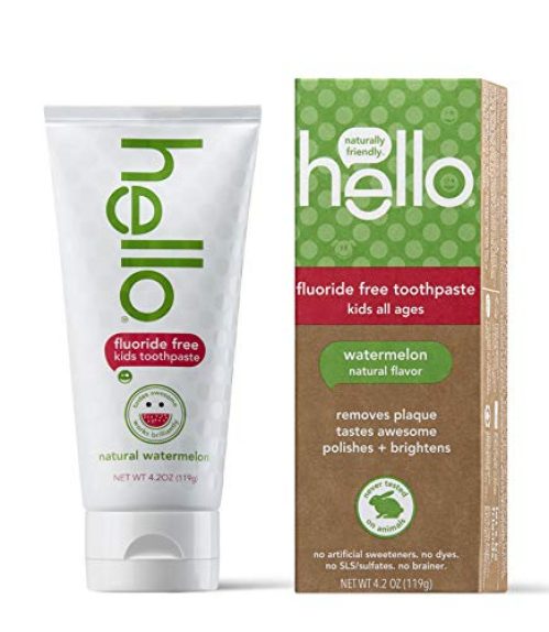 Hello Natural Watermelon Flavor Kids Fluoride Free Toothpaste, Vegan, SLS Free, Gluten Free, Safe to Swallow for Baby and Toddlers,...