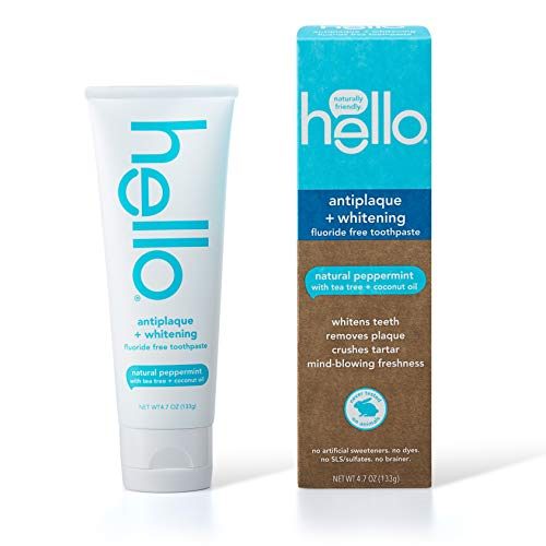 Hello Oral Care Fluoride Free Antiplaque and Whitening Toothpaste Vegan SLS Free with Tea Tree Oil Coconut Oil, Natural Peppermint,...