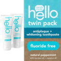 hello Antiplaque + Whitening Fluoride Free Toothpaste, Tea Tree + Coconut Oil, Vegan & SLS Free, Twin Pack