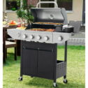 Highsound 4-Burner Propane Gas Grill with Side Burner, Porcelain-Enameled Cast Iron Grates 46,700 BTU Outdoor Cooking Stainless Steel BBQ Grills...