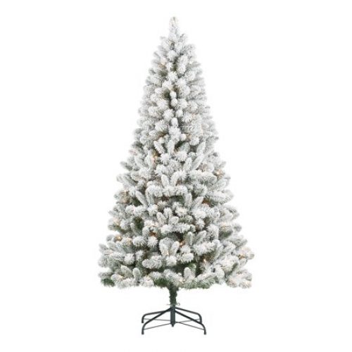 Holiday Time 6.5ft Pre-Lit Flocked Frisco Pine Christmas Tree, Green, 6.5', Clear