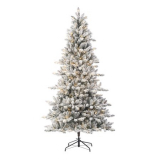 Holiday Time 7.5ft Pre-Lit Flocked Birmingham Fir Artificial Christmas Tree, Warm White LED, Green, 7.5′ On Sale At Walmart