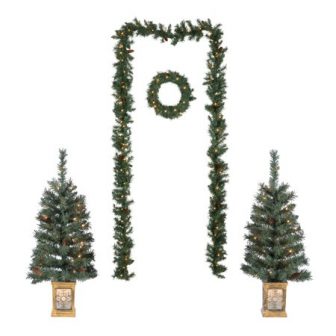 Holiday Time Pre-Lit Christmas Tree Entryway Set, White Lights, Green Color, 5...