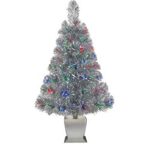 Holiday Time Tinsel Fiber Optic Concord Christmas Tree 32 inch