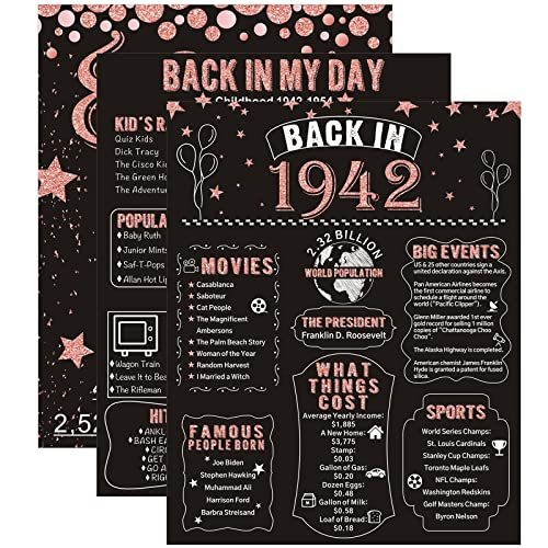 HOMANGA 80th Birthday Decorations for Women Her, 3 Pieces 80th Birthday Anniversary Posters, Back in 1942 Party Decoration Supplies, 80th...