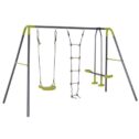 HomCom 3 in 1 Kids Swing Set, Double Face to Face Swing Chair & Glider Set, Climbing Ladder A-Frame Outdoor...