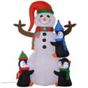 HOMCOM 6' Christmas Inflatables Outdoor Decorations Snowman with Penguins, Blow-Up Yard Christmas Decor with LED Rotating Colorful Light
