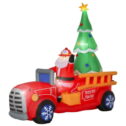HOMCOM 7.5' ft Christmas Inflatable Santa Claus Driving a Fire Truck with Tree