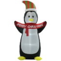 HOMCOM 8ft Christmas Inflatables Outdoor Decorations Penguin with Merry Christmas Banner, Blow-Up Yard Christmas Decor with LED Lights Display