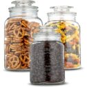 Home Intuition Heavy Glass Canister Set with Airtight Lid 3-Piece Set, Kitchen & Bathroom Apothecary Glass Jars For Candies, Cereal,...