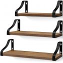 Homemaxs Floating Shelves Wall Mounted, Set of 3 Rustic Solid Wood Floating Shelf for Wall, Bathroom, Living Room, Bedroom and...