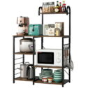 Homfa Bakers Rack, 5 Tier Wood Kitchen Stand with Storage Shelf, Iron Frame Microwave Oven Cart, Rustic Brown Finish