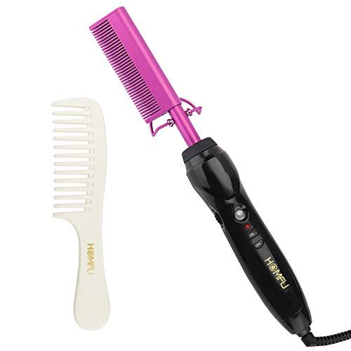 Homfu Electric Hot Comb Hair Straightener Heat Pressing Comb Ceramic Curling Flat Iron Curler Designed Hair Straightener Brush for Natural...