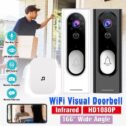 Homitt Wireless Remote Smart Doorbell Ring with DingDong Chime 1080P 2.4GHz Video Camera Phone PIR Detection, White, 2xBatteries, DingDong Chime