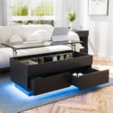 Hommpa Lift Top Coffee Table LED Tea Table with 2 Storage Drawers and Hidden Compartment Rectangle Rising Accent Cocktail Desk...