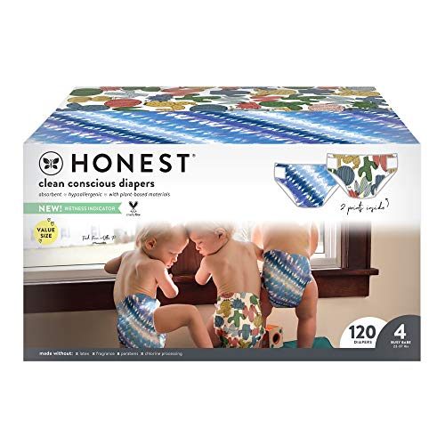 HONEST Company, Super Club Box, Clean Conscious Diapers, Tie-Dye For All + Cactus Cuties, Size 4, 120 Count (Packaging +...