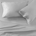 Hotel Style 600 Thread Count 100% Egyptian Cotton Sateen Solid Print Bed Sheet Set, Queen, Soft Silver, 4 Piece