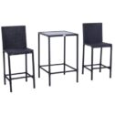 Htovila 3 Piece Outdoor Patio Rattan Wicker and Glass Top Bistro Dining Set