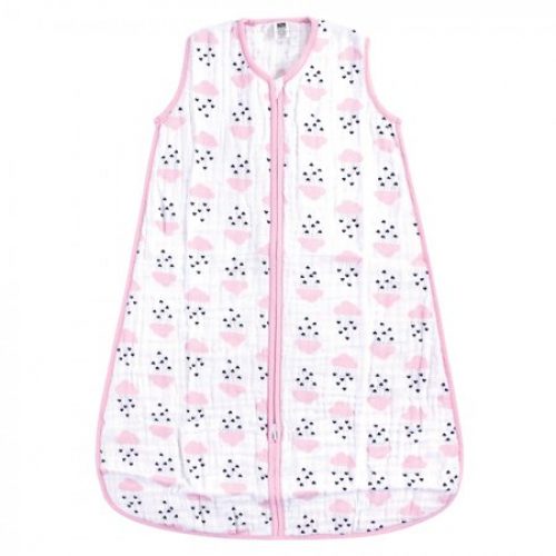 Hudson Baby Infant Girl Muslin Cotton Sleeveless Wearable Sleeping Bag, Sack, Blanket, Clouds And Hearts, 0-6 Months