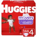 Huggies Little Movers Baby Diapers, Size 4, 144 Ct, One Month Supply