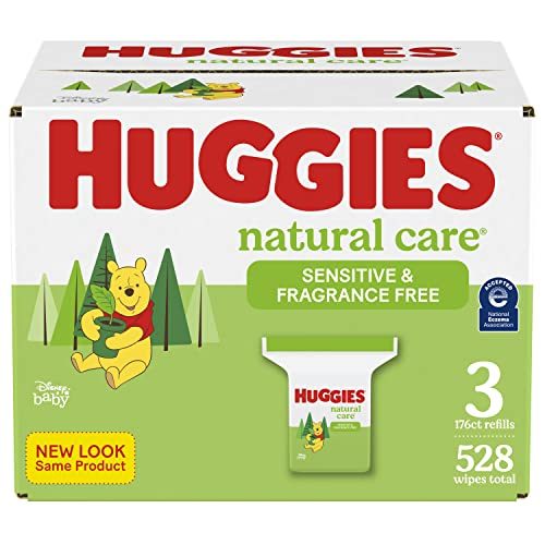Huggies Natural Care Sensitive Baby Wipes, Unscented, 3 Refill Packs (528 Wipes Total)