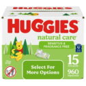 Huggies Natural Care Sensitive Baby Wipes Unscented 15 Flip-Top Packs (960 Wipes Total)