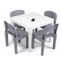 Humble Crew Kids Light Weight 5-Piece Plastic Dry-Erase Table & Chair Set with Eraser, White and Gray