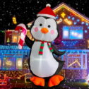 Husfou 4.9ft Christmas Inflatable Cute Penguin with Scarf Candy Cane, 3 LED Lights Built-in Yard Inflatable Decoration for Outdoor Lawn...