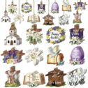 Husfou Easter Hanging Ornaments 36pcs He is Risen Religious Cross Hello Spring Wooden Decorations for Tree and Home Decor