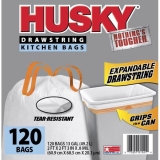 Husky Tall Kitchen Trash Bags, 13 Gallon, 120 Bags (Expandable Drawstring) – WALMART