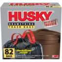 Husky Large Trash Bags - 30 Gallon, 82 Bags, Drawstring - Black