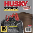 Husky Large Trash Bags, 30 Gallon, 80 Black Bags (Unscented, Tear-Resistant, Drawstring)