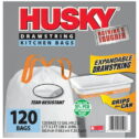 Husky Tall Kitchen White Trash Bags, 13 Gallon, 120 Bags (Expandable Drawstring, 20% PCR)