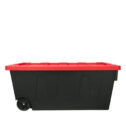 Hyper Tough 50 Gallon Snap Lid Wheeled Plastic Storage Bin Container, Black with Red Lid