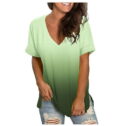Ichuanyi Womens Shirts Clearance, Women's Fashion Casual Gradient V-neck Short Sleeve Loose T-shirt Tops