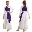 iiniim Kids Girls Sleeveless Asymmetrical Praise Dance Overlay Color Block Lyrical Tunic Dress Size 6-16 Purple 16