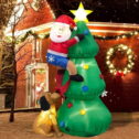 Inflatable decoration Christmas tree, Santa Claus being pursued by an inflatable weiner dog for outdoor decoration, LED decoration for vacation...