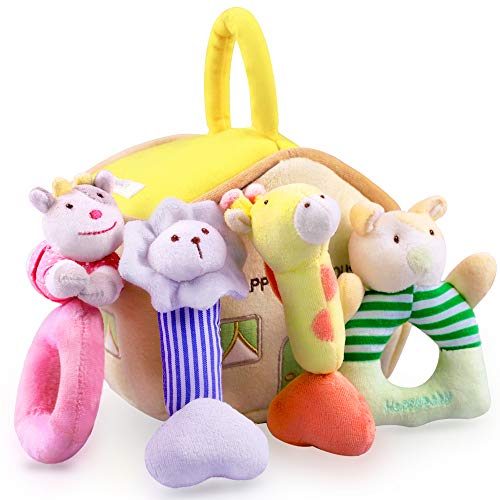 iPlay, iLearn 4 Plush Baby Soft Rattle Toys, Hand Grab Sensory Shaker, Farm Stuffed Animal Set, Infant Easter Basket Girls,...