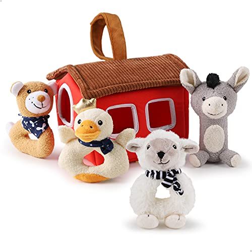 iPlay, iLearn Plush Baby Rattle Toys, Newborn Soft Farm Stuffed Animal Rattles Set, Infant Hand Sensory Development, Easter Stuff Birthday...